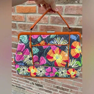 Vera Bradley Jazzy Blooms Purse Handbag Leather Handle Kiss Lock Closure Wallet